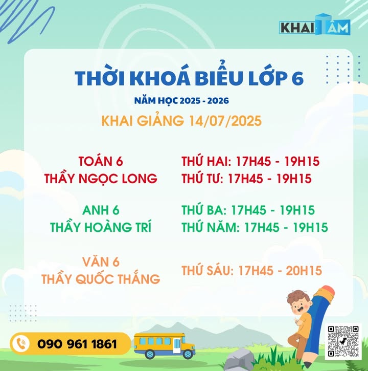 25-26. Thời Khóa Biểu Lớp 6