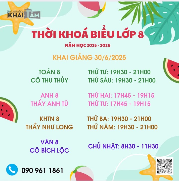 25-26. Thời Khóa Biểu Lớp 8